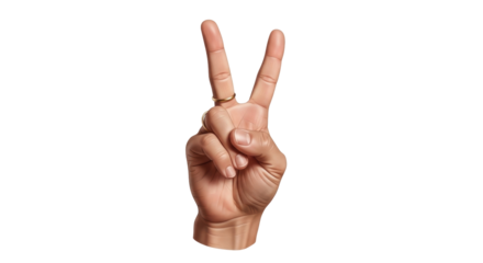 Isolated hand showing two fingers symbolizing peace, victory, or number two symbol