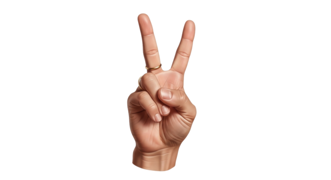 Isolated hand showing two fingers symbolizing peace, victory, or number two symbol
