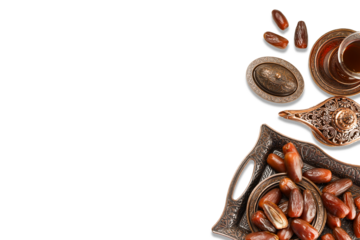 Sweet dates arranged with tea for Ramadan celebration