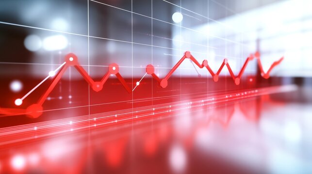 Dynamic Data Visualization of an Ascending Red Line Chart Showcasing Growth in Finance and Graphics