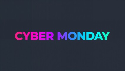 Fototapeta premium Displaying CYBER MONDAY headline bold sans-serif shifting magenta-cyan gradient on charcoal web ad