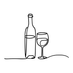 Elegant minimalist wine bottle and glass illustration for modern branding and design