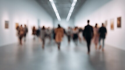 Blurred view of people in a modern art gallery