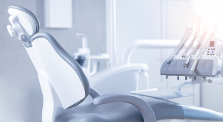 Modern dental office equipment in bright clinical setting with sunlight