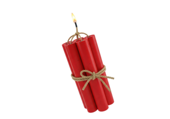 Isolated Dynamite Bundle with a Lit Fuse Ready to Explode for Demolition, Sabotage, or Fun