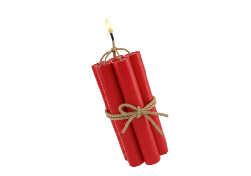 Isolated Dynamite Bundle with a Lit Fuse Ready to Explode for Demolition, Sabotage, or Fun