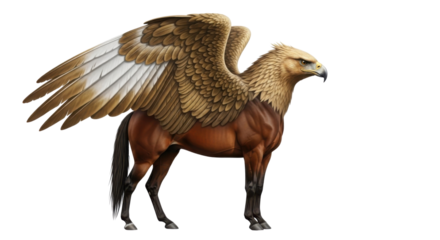 Illustration of a majestic hippogriff with large wings and a horse body isolated PNG with Transparent Background