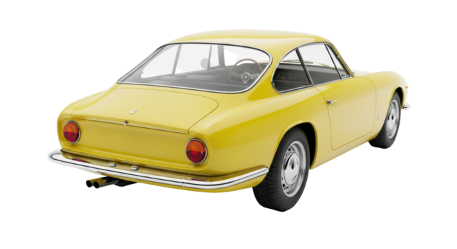 Isolated yellow vintage car from 1960s era, a beautiful classic sports automobile design