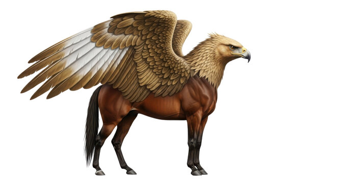 Illustration of a majestic hippogriff with large wings and a horse body isolated PNG with Transparent Background