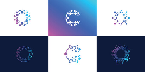 technology connection  icon set vector  logo design