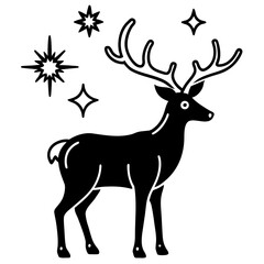 Elegant reindeer silhouette design with sparkling stars on a plain white background