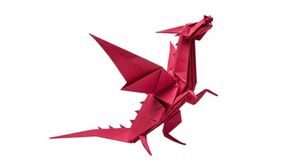 Isolated origami dragon, an animal art model created by folding paper in a dragon shape