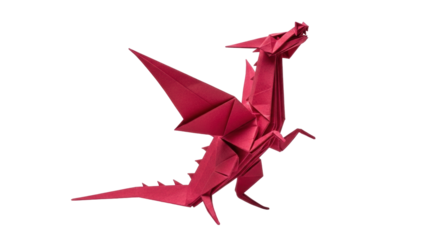 Isolated origami dragon, an animal art model created by folding paper in a dragon shape