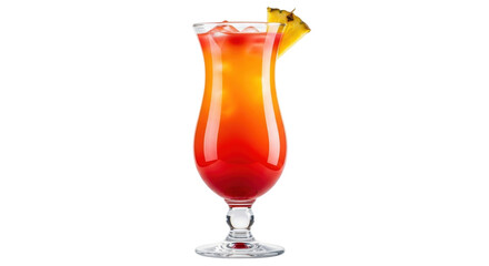 Isolated beverage in tall curvy glass with colorful gradient cocktail and pineapple slice