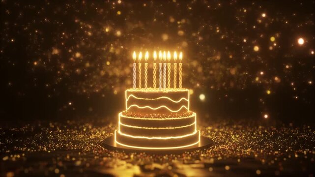 Dreamy Birthday Cake with Soft Floating Glowing Particles Happy Celebration Mood