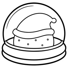 Snow globe outline with Santa hat and polka dots for coloring book pages