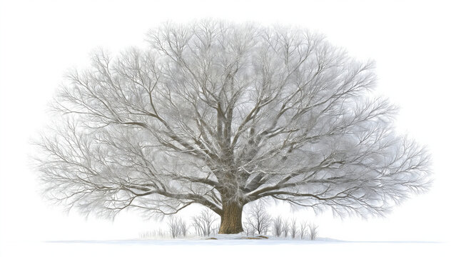 Snowy branches on a bare tree create beauty, created AI