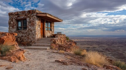 Discover a stunning stone cabin retreat perched on a mountaintop, offering breathtaking panoramic views and a sense of serenity, perfect for travel inspiration and architectural design