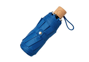 Isolated blue short umbrella with wood handle protection against rain weather outdoor © Fernando
