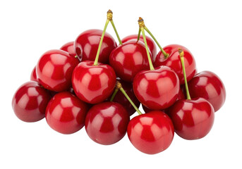 Isolated pile of delicious ripe red cherries fresh from harvest for desserts or smoothies