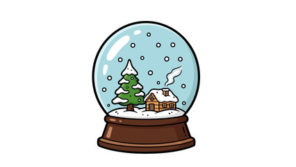 Cozy Winter Scene Inside a Snow Globe A Charming Christmas Illustration with a Festive Cabin