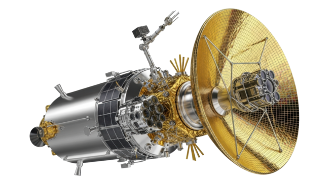Isolated satellite in deep space for scientific research and observing the cosmos for exploration