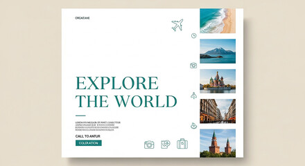 Travel poster design featuring scenic landscapes and the word explore