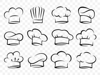 Set of drawing silhouettes chef cooking hats