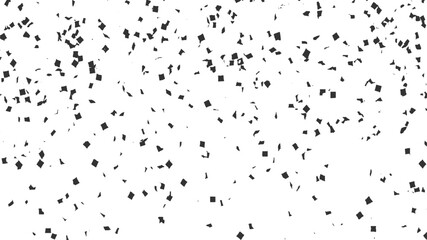 Scattered Black Square Confetti on White Background celebration
