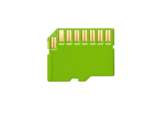 Isolated green MicroSD memory card is small and portable for electronics like phones and laptops