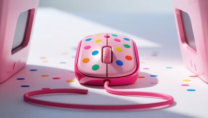 Whimsical pink computer mouse with playful polka dots brings a cheerful vibe to your tech setup