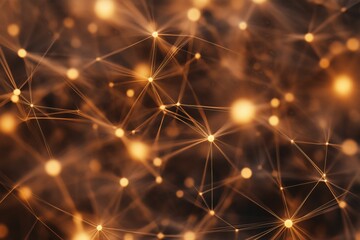 Fototapeta premium Abstract network visualization with glowing connections and orange lights on dark background