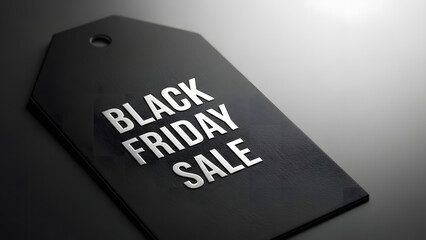 Minimalist Black Friday Sale Tag in Matte Black with Embossed Silver Text &ndash; High-Detail Product Photo