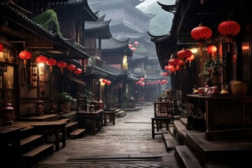 Old town in china lantern street alley.
