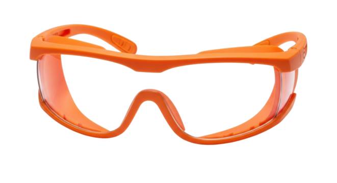 Isolated orange safety glasses provide impact protection for eye safety while working