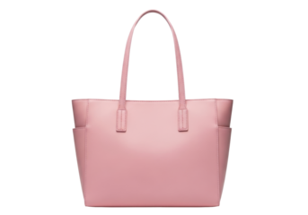Isolated pink leather tote bag with handles, front view, for shopping, travel, and work use