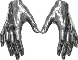 silver hand,hand made from silver,concept of future,matalic material,future abstract hand of the technology 