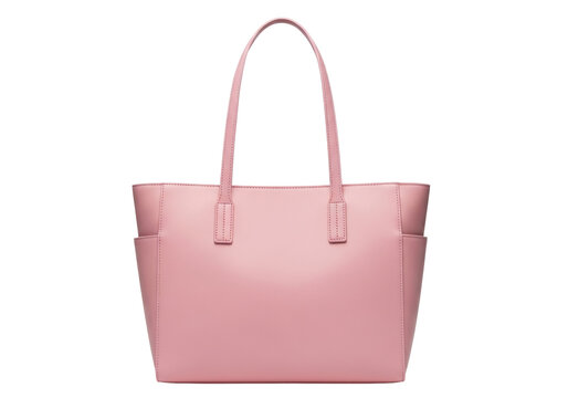 Isolated pink leather tote bag with handles, front view, for shopping, travel, and work use