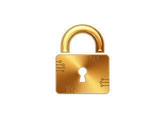 Golden Padlock Icon with Integrated Circuitry Design Isolated on Black Background Representing Security and Technology
