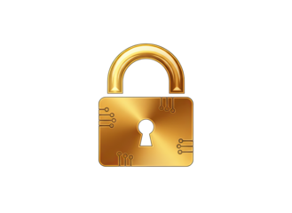 Golden Padlock Icon with Integrated Circuitry Design Isolated on Black Background Representing Security and Technology
