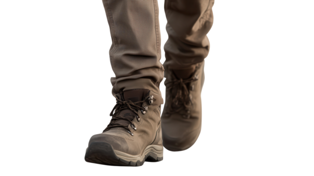 Hiking boots on a trail during a sunny afternoon adventure in nature's wilderness.