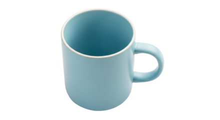 Isolated Light Blue Ceramic Coffee Mug with Handle for Warm Beverages and Hot Drinks