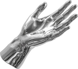 silver hand,hand made from silver,concept of future,matalic material,future abstract hand of the technology 