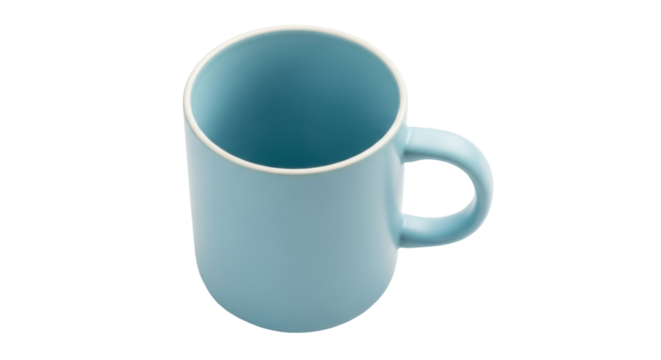 Isolated Light Blue Ceramic Coffee Mug with Handle for Warm Beverages and Hot Drinks