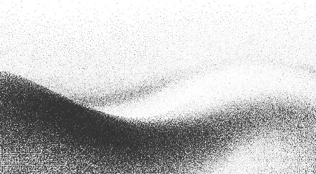 Black and white abstract stippled gradient background with textured waves vector