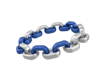 Interconnected Blue And Silver Chain Links Forming A Circle On A Black Background Abstract Technology Concept