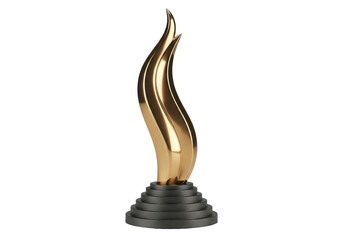 Isolated golden metal award sculpture, contemporary design, modern trophy for corporate event