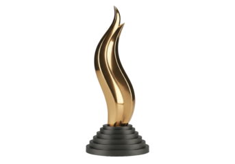 Isolated golden metal award sculpture, contemporary design, modern trophy for corporate event
