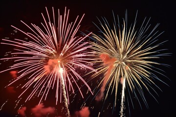 Fireworks on black sky outdoors night illuminated.