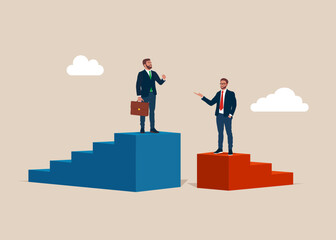 Chart win over competitors. Business rivalry in business and the pursuit of success. Business competition. Pay gap, inequality. Vector flat illustration